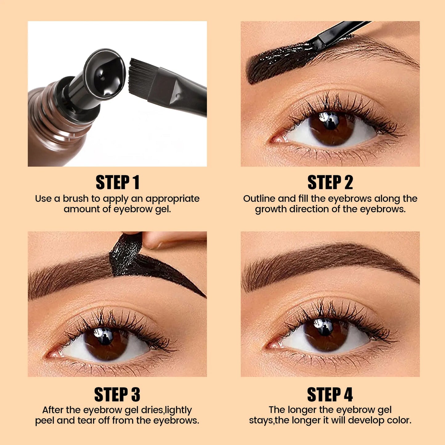 5-Color Brush Head Peel-Off Eyebrow Tint Waterproof, Long-Lasting, and Smudge-Proof Peel-Off Eyebrow Tint