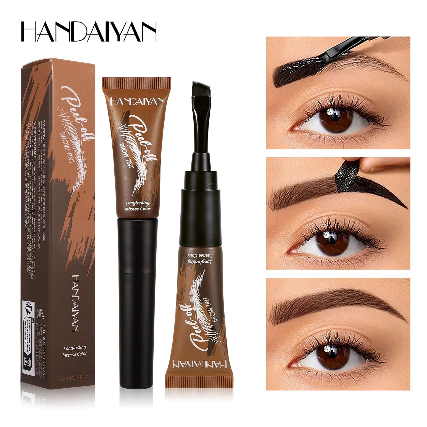 5-Color Brush Head Peel-Off Eyebrow Tint Waterproof, Long-Lasting, and Smudge-Proof Peel-Off Eyebrow Tint